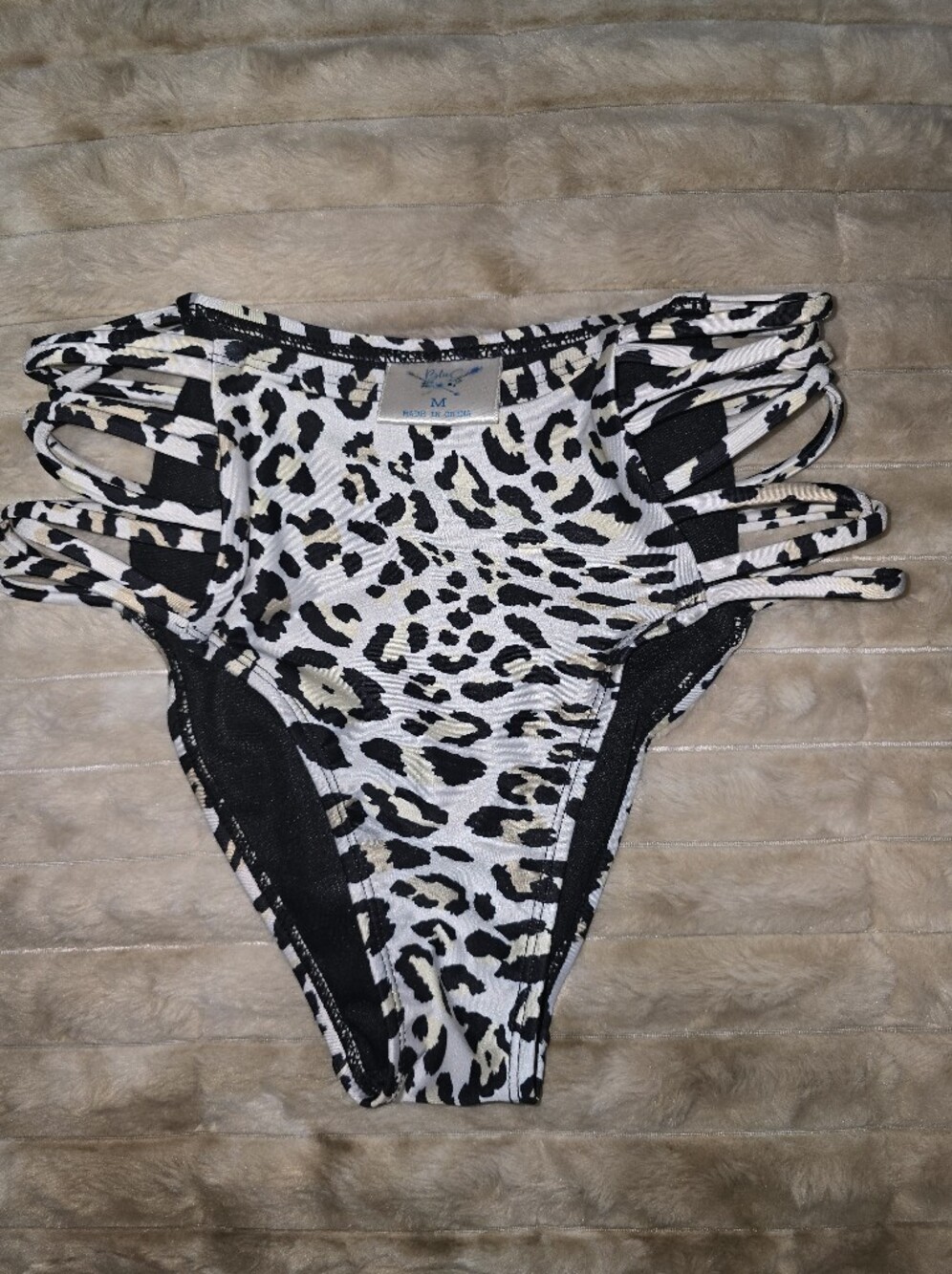 ' Leopard Print Swimsuit  Bottoms - Black & White